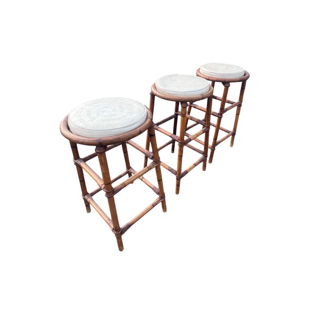 Vintage Rattan Bamboo Bar Stools For Sale In New York - Image 6 of 12
