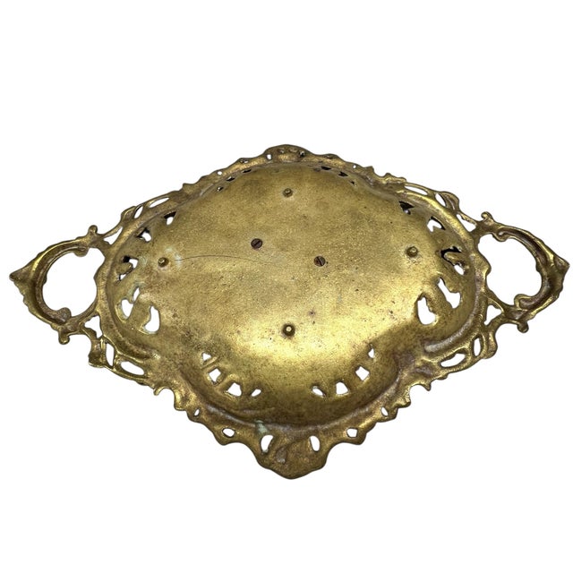 Rococo Vintage Brass Embossed Rococo Style Cherub Design Tray, Catchall For Sale - Image 3 of 3