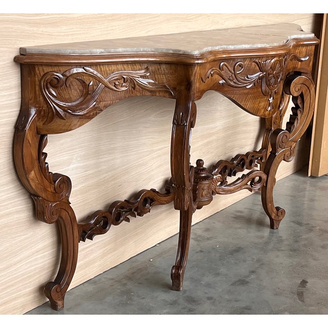 Traditional Large French Regency Carved Walnut Console Table With Gilted Edges For Sale - Image 3 of 9