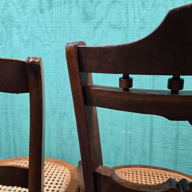 Pair of Vintage Wooden Chairs With Wicker Seats For Sale - Image 13 of 14