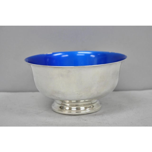 Mid-Century Modern Vintage Reed & Barton 1120 Blue Enamel Silver Plated Small 6.5" Footed Bowl For Sale - Image 3 of 10