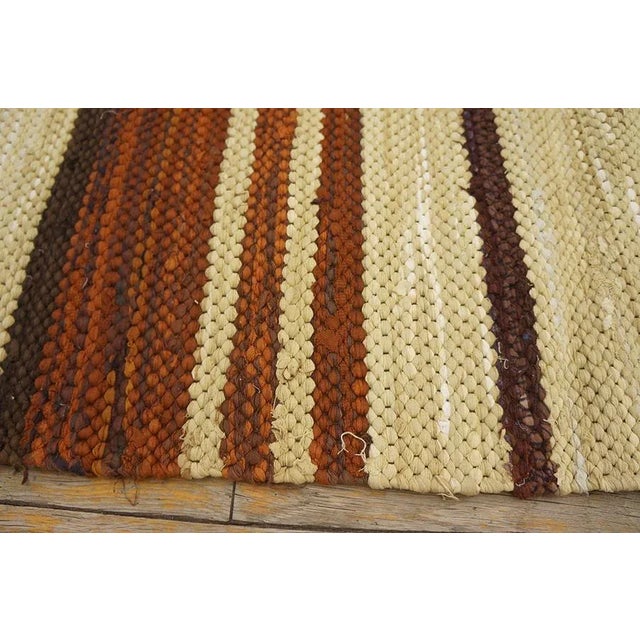 Textile 1940s Camel Red Stripe Mid Century Modern Antique American Rag Rug 8' 5'' X 11' 10'' Flatweave Carpet For Sale - Image 7 of 9