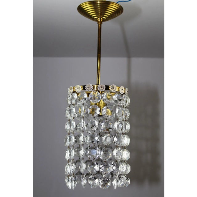 Brass and Crystal Chandelier, 1950s For Sale - Image 9 of 9