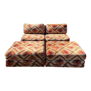 Jack Lenor Larson style armless loveseat with 2 ottomans - Set of 3 For Sale