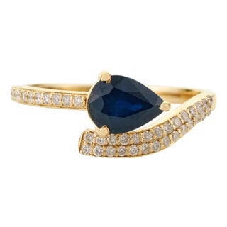 Luxury 1.12ct Blue Sapphire & Diamond Statement Ring Size 5 in 14k Gold For Sale
