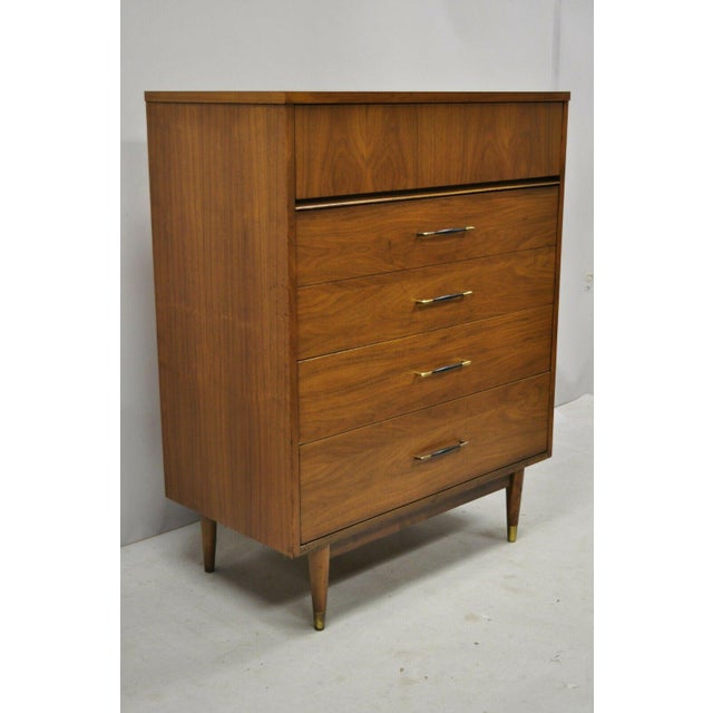 Vintage Mid Century Modern Laminate Top Walnut High Chest Tall Dresser