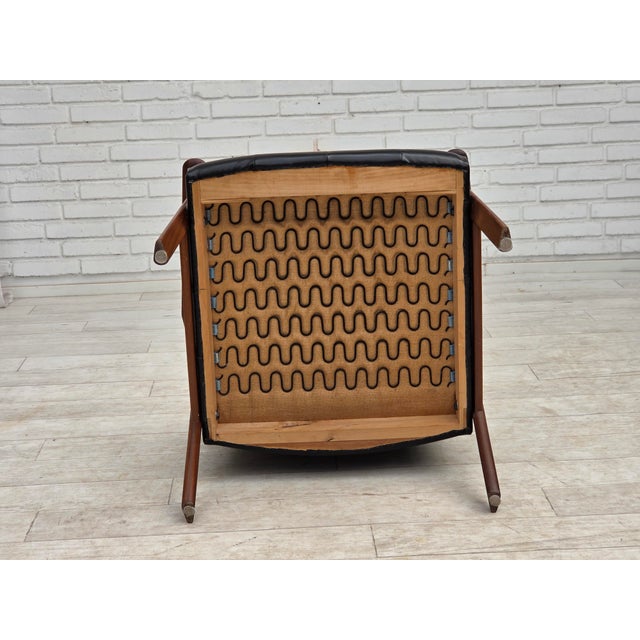 Danish Armchair in Black Artificial Leather and Teak Wood, 1970s For Sale - Image 18 of 18