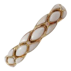 Yellow Gold Cuff Bracelet with White Enamel and Diamonds
