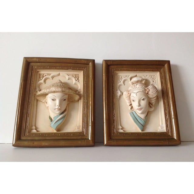 C.1950's Vintage Plaster Asian-Style 3-D Relief Wall Art by Alexander Production Co. - a Pair For Sale - Image 11 of 11