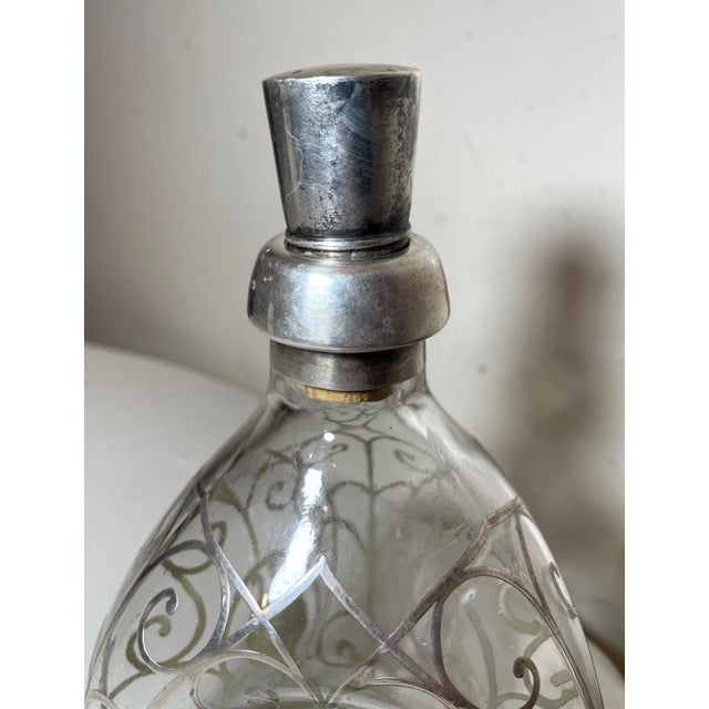 Antique Ornate Sterling Silver Overlay Glass Liquor Claret Decanter Bottle Jar For Sale - Image 12 of 12
