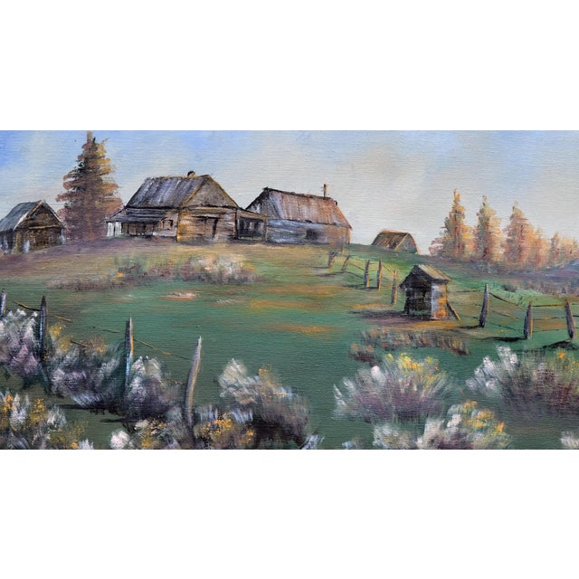 Mid 20th Century Mid 20th Century Hillside Farmhouse Landscape Oil Painting by Nevada Sperry For Sale - Image 5 of 9