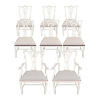 Mid 20th Century Set of 8 Hepplewhite Dining Chairs With Schumacher Fabric Cushions For Sale