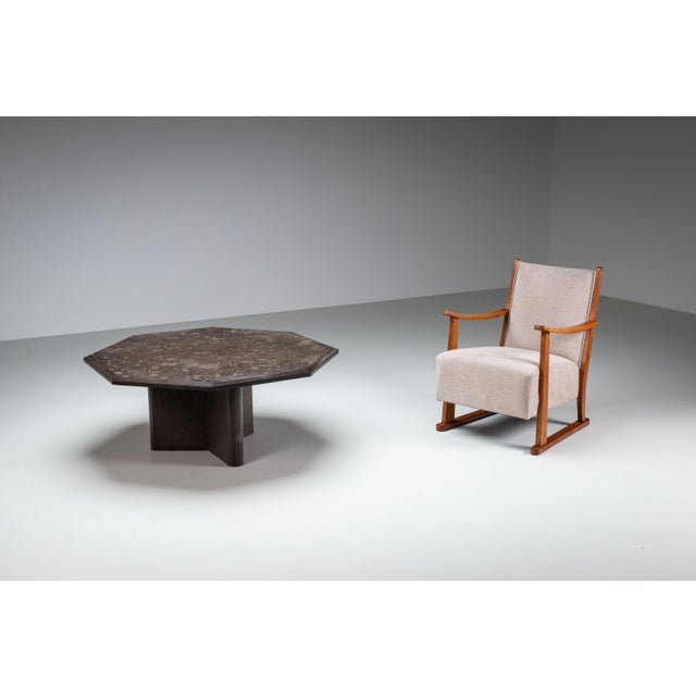 Stone Large Octagonal Coffee Table with Posidonia Slate Top, 1970s For Sale - Image 7 of 14