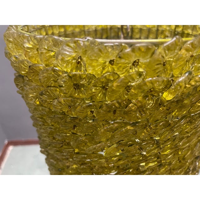 Vintage Olive Green Murano Glass Flower Pendant Lights, 1980s, Set of 2 For Sale - Image 9 of 12