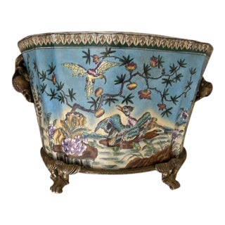 Fine Porcelain Cachepot With Ormolu For Sale