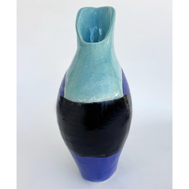 Mid-Century Modern Large Substantial Modernist Studio Pottery Vase With Spout, Seafoam, Blue, Black For Sale - Image 3 of 7