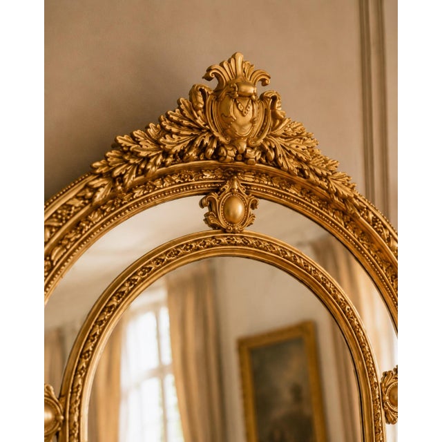 Late20C French Louis XVI Gold Beech Floor Mirror-1 Pc For Sale - Image 4 of 9