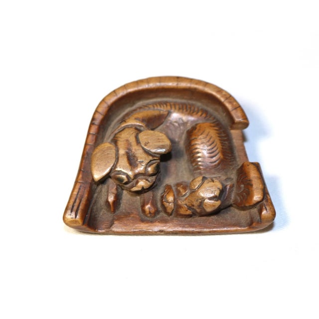 Japanese Rare Antique Handmade 1800's Japanese Foo Dogs Boxwood Inro Netsuke Carved Wood For Sale - Image 3 of 9