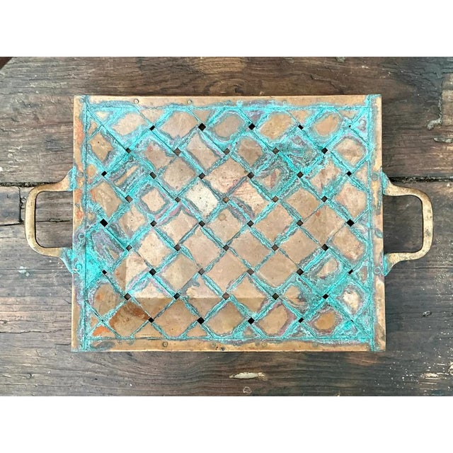 Vintage Patinated Copper Lattice Tray For Sale - Image 9 of 12