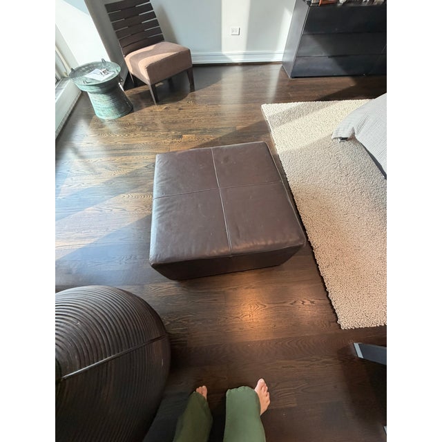 Animal Skin Transitional Square Leather Ottoman — Modern Design, Rich Espresso Leather, Versatile Accent Piece For Sale - Image 7 of 7
