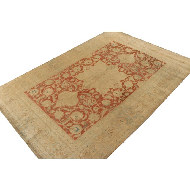 Traditional Antique Persian Tabriz in an All Over Beige,Blue,Orange Medallion Pattern For Sale - Image 3 of 7