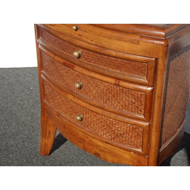 Vintage French Country Bamboo Rattan Side Table End Table W Drawers ~ Triangle For Sale - Image 9 of 13