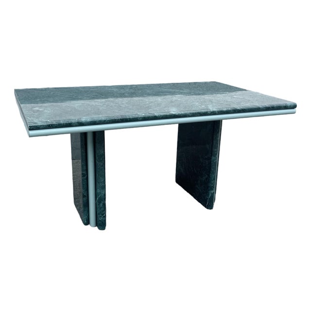 Postmodern Sky Blue and Faux Green Marble Laminate Dining Table For Sale