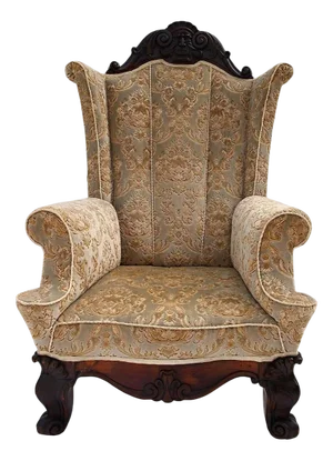 Antique Wingback Chair in Hand Carved Walnut, 1840