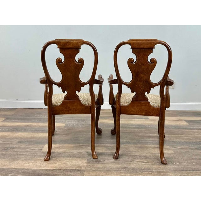 Vintage Queen Anne Burl Walnut Dining Chairs With Leopard Velvet Seats — Set of 8 For Sale In New York - Image 6 of 18