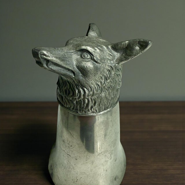 English Vintage Pewter Fox Head Stirrup Cups-Pair-English Hunting-Barware-Equestrian-Man For Sale - Image 3 of 13