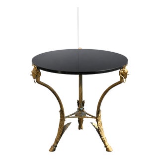 Late 20th Century French Round Bronze Gueridon Style Table Rams Heads and Feet With Granite Top For Sale