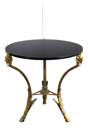 Late 20th Century French Round Bronze Gueridon Style Table Rams Heads and Feet With Granite Top