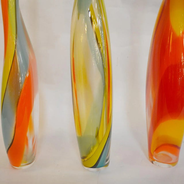 Glass Set of Three Hand Blown Glass Vases by Jeremy R Cline. u.s.a. 1999 For Sale - Image 7 of 8