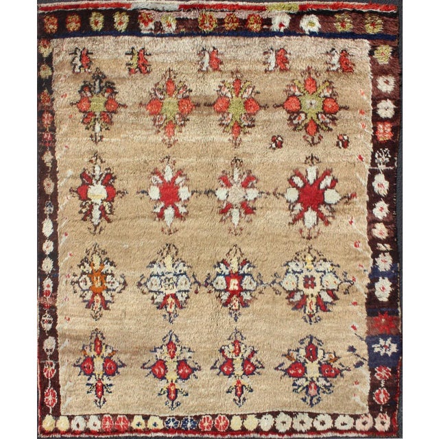 Early 20th Century Angora Turkish Tulu Carpet With Colorful Floral Designs Set on Sand Field For Sale - Image 12 of 12