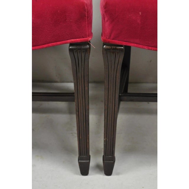 Antique Edwardian Floral Carved Mahogany Red Mohair Dining Chairs - Set of 4 For Sale - Image 11 of 11