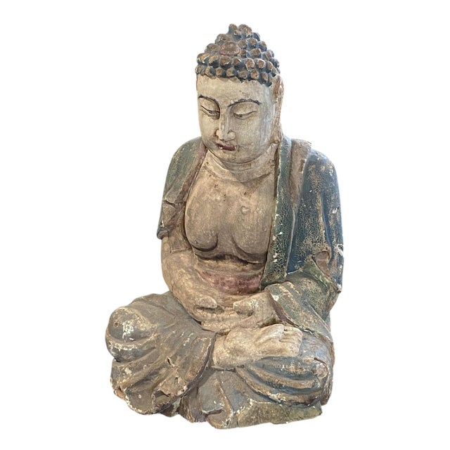 Vintage Meditating Wooden Lord Buddha 19" H For Sale In New York - Image 6 of 10