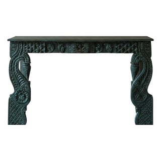 Antique Indian Hand-Carved Peacock Console Table – Ornate Solid Wood Entryway Statement Piece For Sale