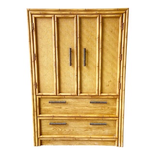 Boho Chic Faux Bamboo & Wood Grain Laminate Armoire by Lea For Sale