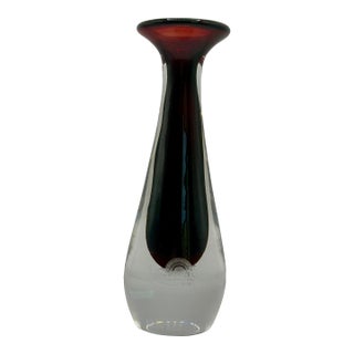 Vintage Orrefors Glass Vase, Red Swedish Art Glass Bud Vase For Sale
