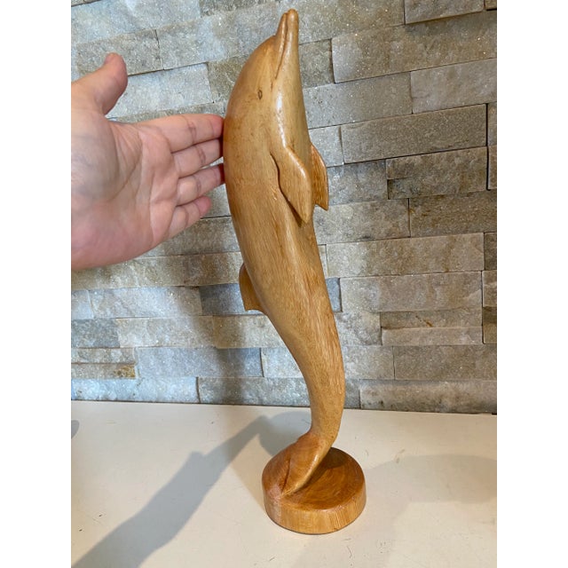 Vintage Large Golden Hardwood Hand Carved Dolphin Statue For Sale - Image 12 of 12