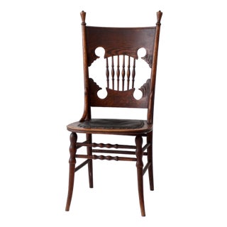 Antique Eastlake Victorian Side Chair With Leather Seat For Sale