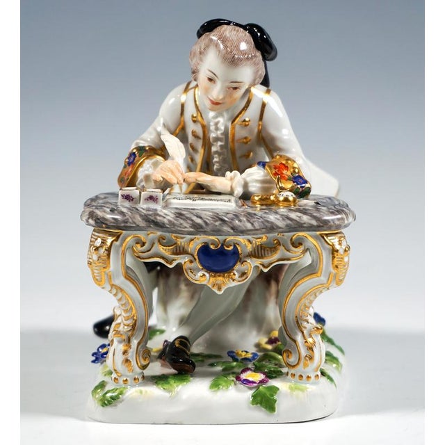 Excellent meissen porcelain figure: young gentleman in elaborate rococo clothing of the upper classes: noble white frock...