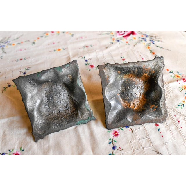 American Antique 1920's Holly Cast Iron Hand Painted Candle Holders- A Pair For Sale - Image 3 of 5