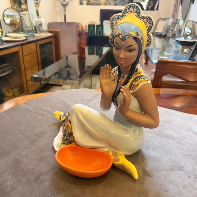 1950s. Hand-Painted Porcelain Oriental Woman Figure by Ronzan For Sale - Image 14 of 15