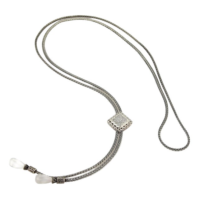 Mid 20th Century John Hardy Diamond Clear Quartz Sterling Silver & 18k Tassel Pendant Necklace For Sale