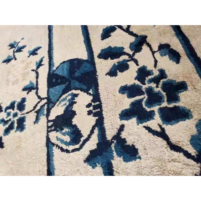Exceptional Ivory Color With Unique Florid Design Antique Chinese Peking Rug For Sale - Image 4 of 10