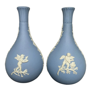 Vintage Wedgwood Blue Jasperware 5.5” Bud Vase-Pair