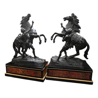 Marley Horse Statues with Boulle, Bronze, Set of 2 For Sale