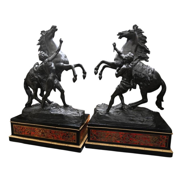 Marley Horse Statues with Boulle, Bronze, Set of 2 For Sale