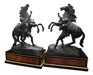 Marley Horse Statues with Boulle, Bronze, Set of 2